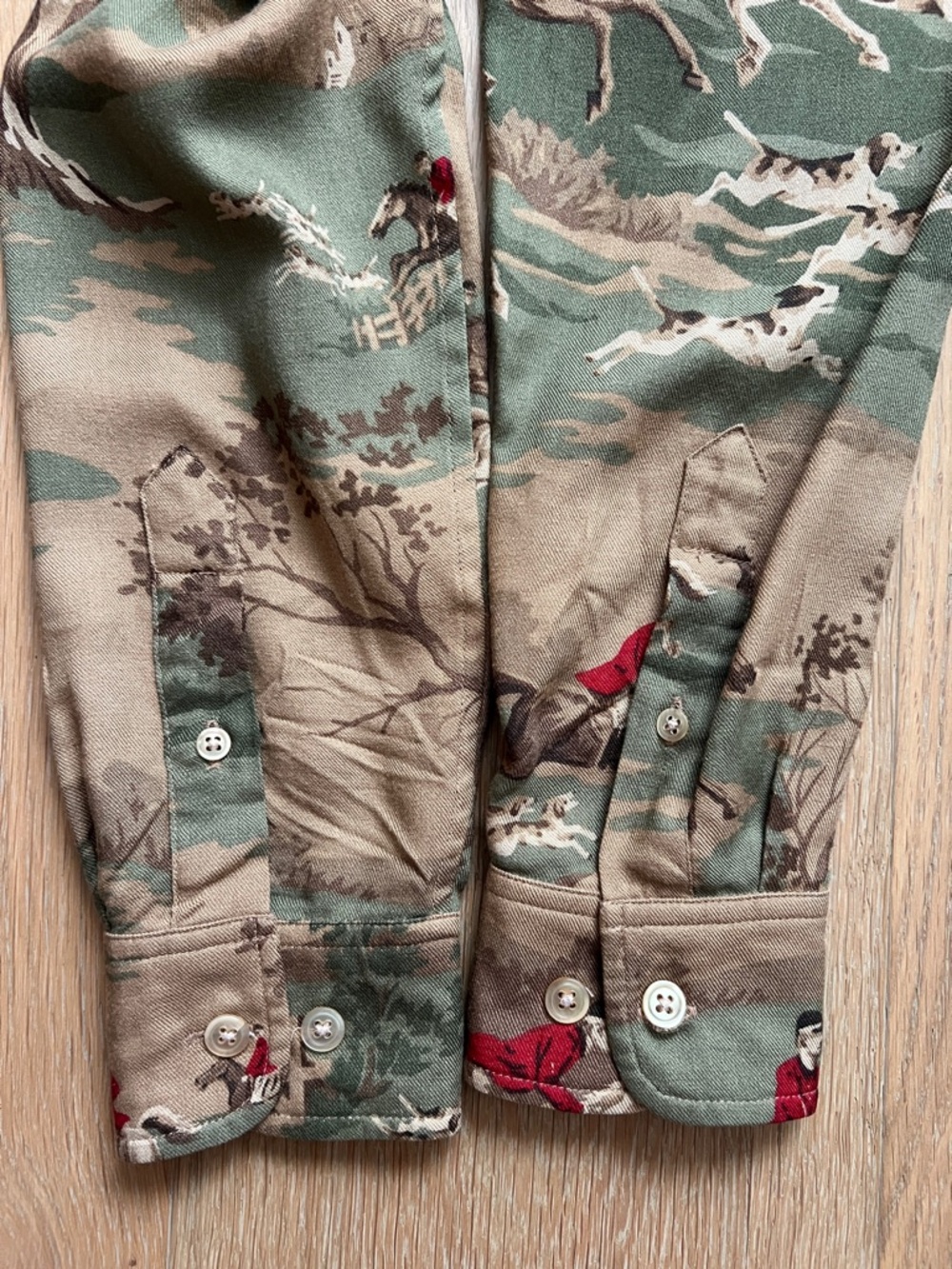 Vintage Lauren Ralph Lauren Equestrian Fox Hunt Button-Up Shirt Olive/Tan Small - Picture 8 of 11